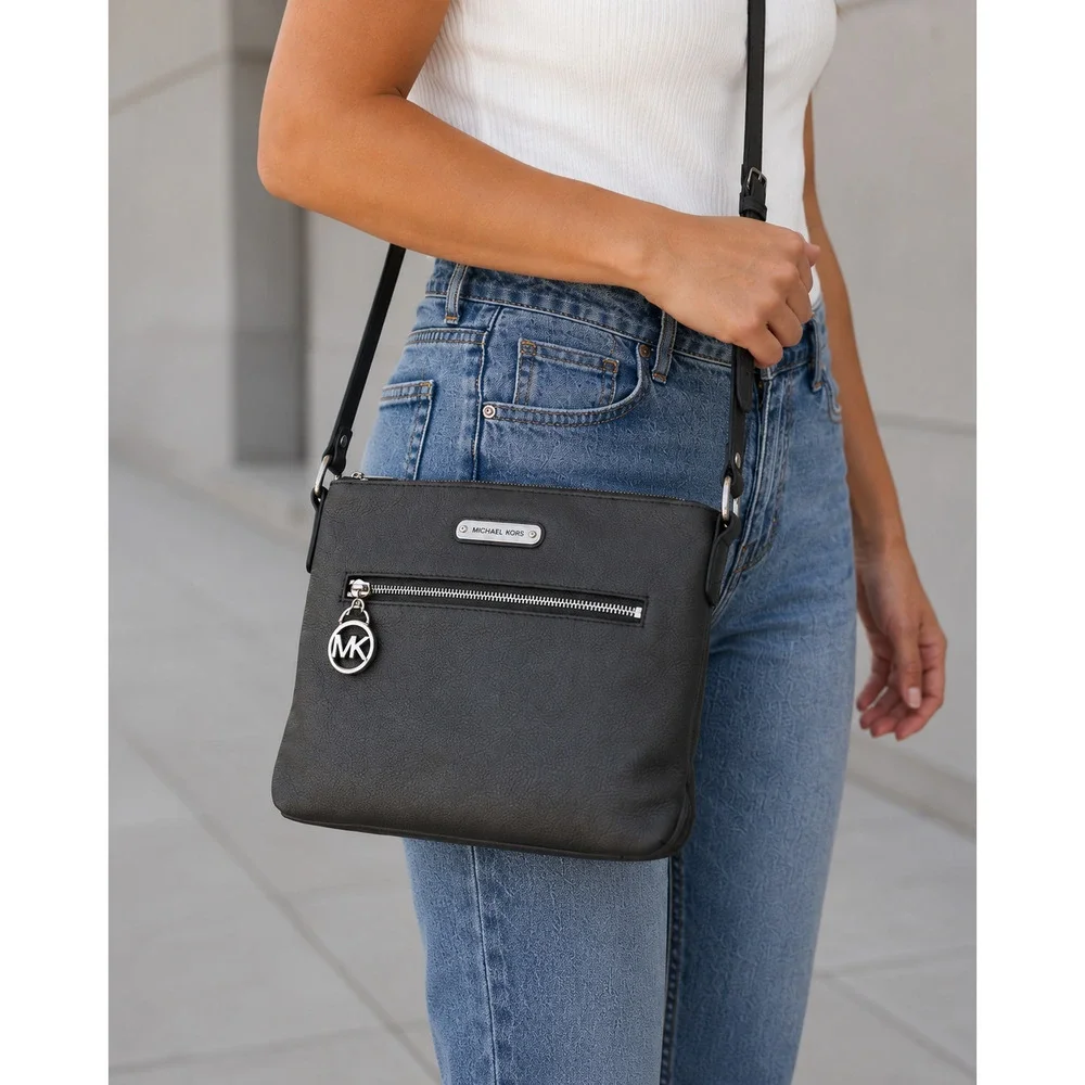 Michael Kors Kempton Nylon Crossbody Bag Dark Charcoal Gray Zip Closure Travel